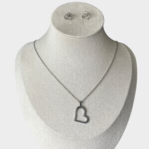 Stainless Steel Heart Silver Necklace & Earring Set